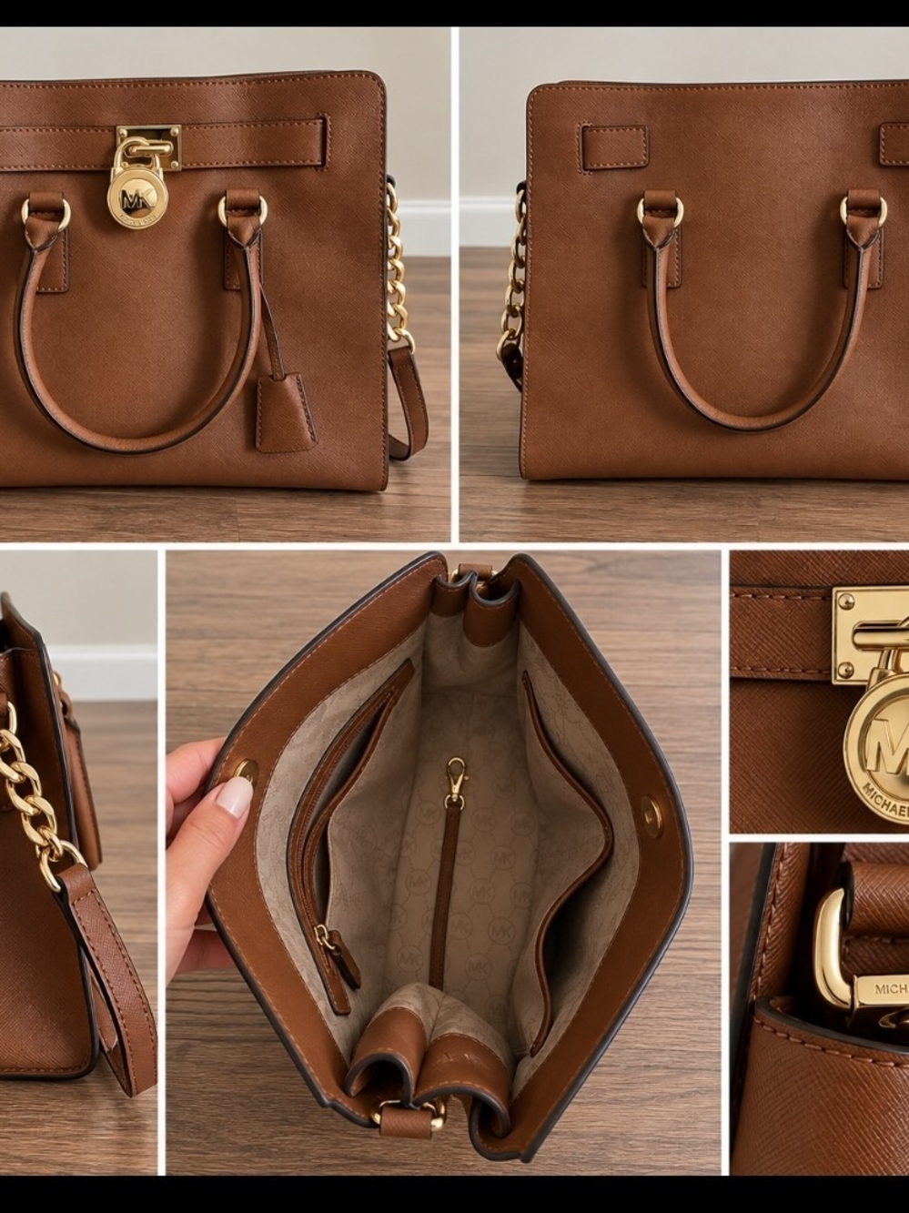 Michael Kors Brown Saffiano Satchel with Gold Hardware